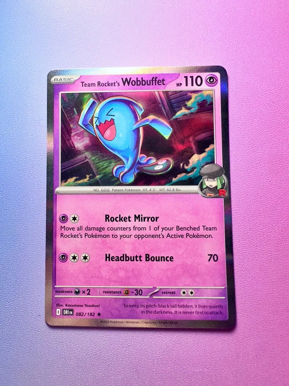 team rocket’s wobbuffet - 082/182 (holo rare) — pokemon: destined rivals